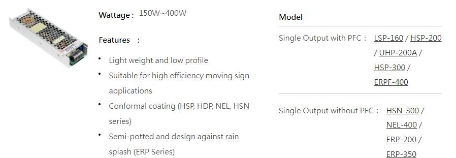 Meanwell UHP Series 200W-2500W Short Circuit Overload Conduction Cooling AC DC Configurable Power Supplies Adapter