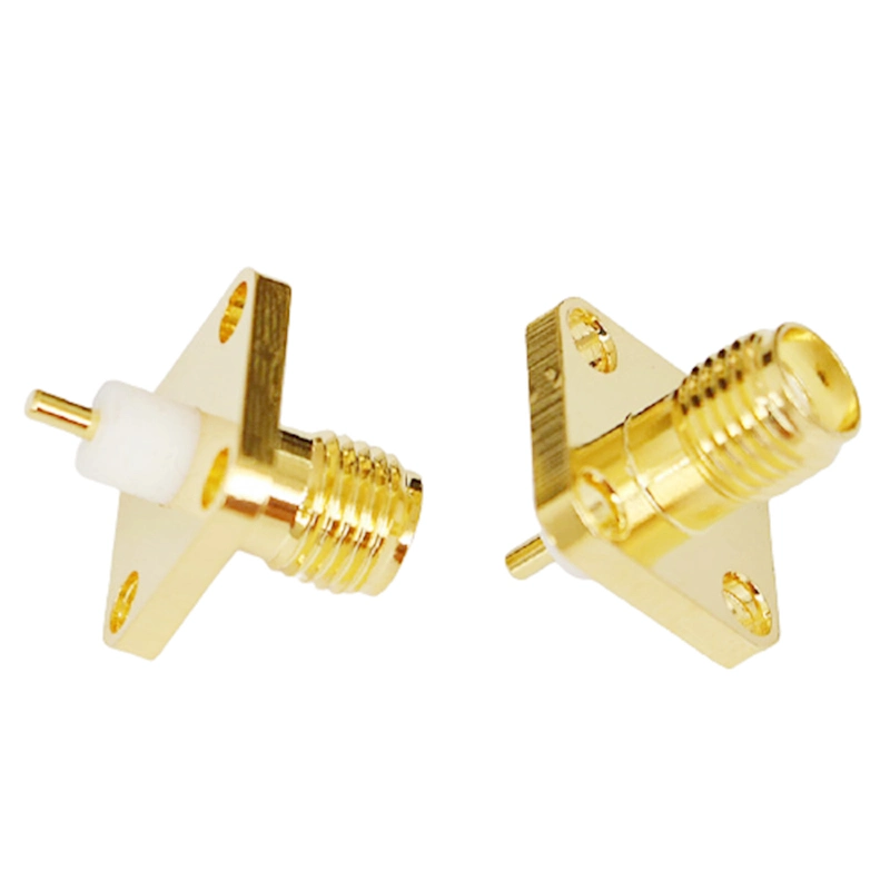 RF Coaxial Straight Panel Mounted SMA Connector with 4 Holes Flange